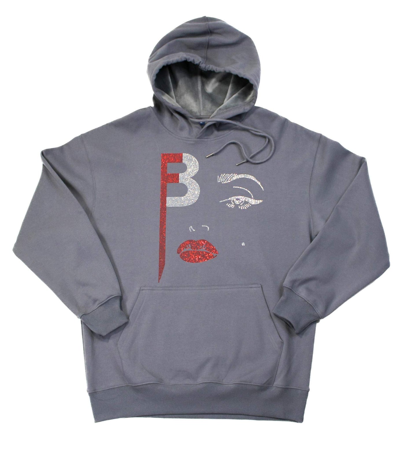 BFace Clean Blinged Out Glass Rhinestone Hoodie Gray