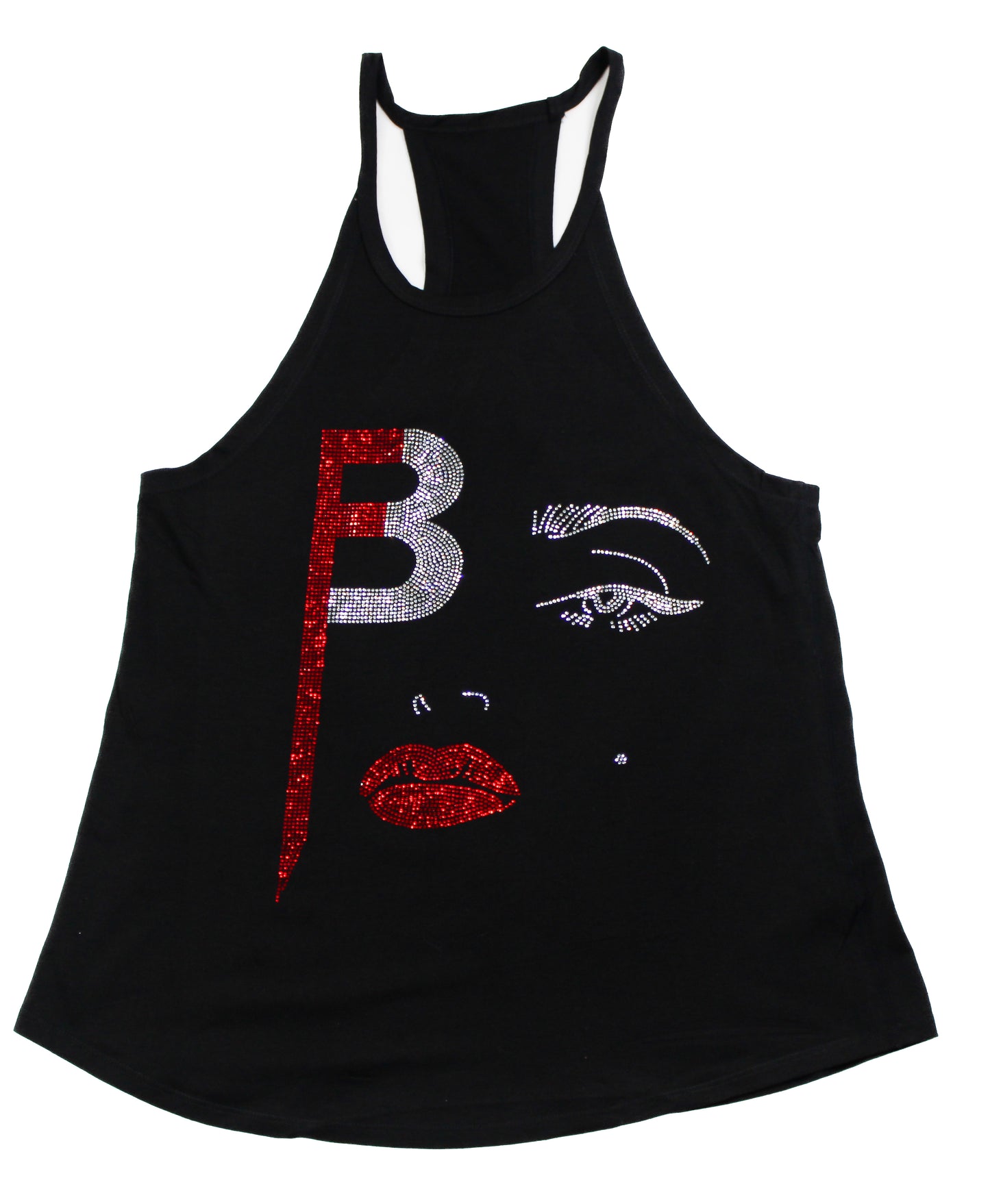 BFace Clean Blinged Out Glass Rhinestone Strappy Tank Black