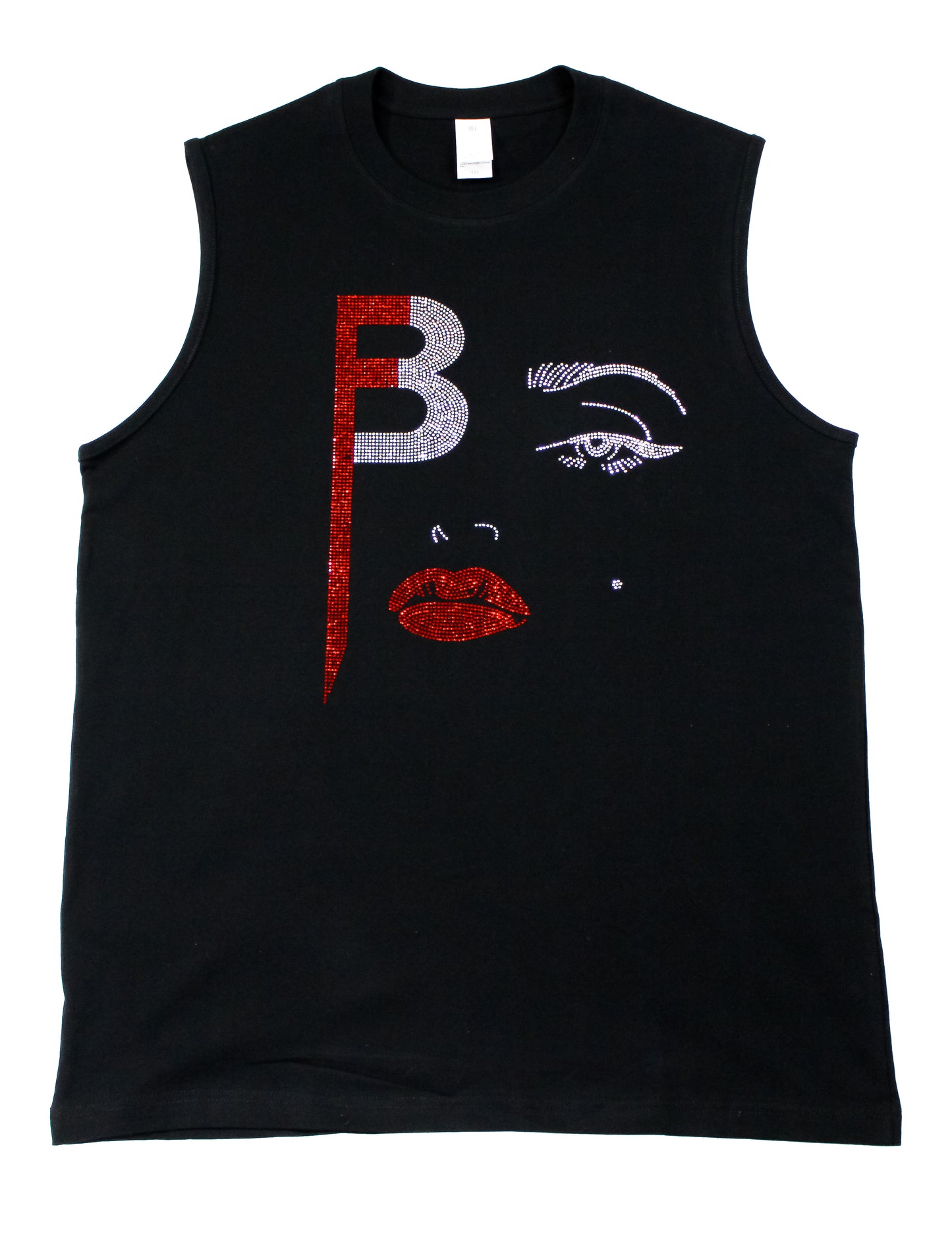 BFace Clean Blinged Out Sleeveless Glass Rhinestone Tank Black