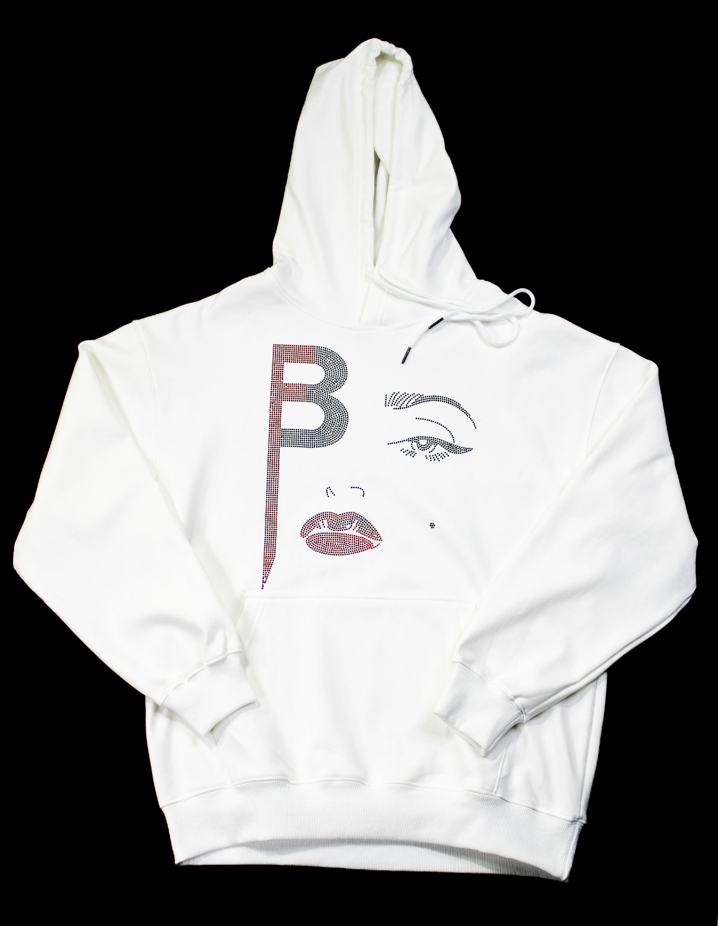 BFace Clean Blinged Out Glass Rhinestone Hoodie White