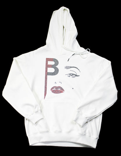 BFace Clean Blinged Out Glass Rhinestone Hoodie White