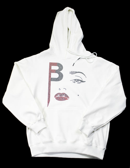 BFace Clean Blinged Out Glass Rhinestone Hoodie White