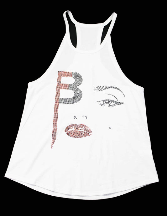 BFace Clean Blinged Out Glass Rhinestone Strappy Tank White